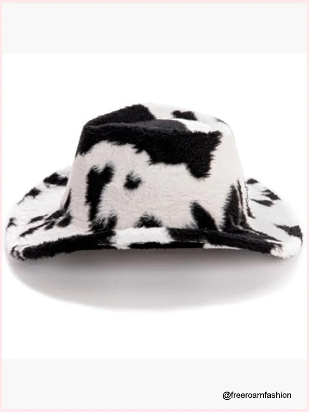Women's Cow Print Fleece Cowboy Hat with Wide Brim, Adjustable, Western Style